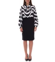 Elegante abito midi da donna, abito da lavoro con fiocco, abito estivo, abito a maniche lunghe 940989 nero/bianco
