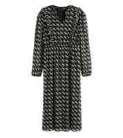Women's A-line chiffon dress with geometric pattern, beautiful summer dress, light midi spring dress with V-neck 958063 Black/Cream