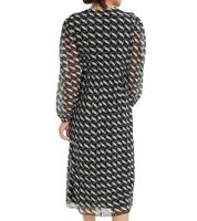 Women's A-line chiffon dress with geometric pattern, beautiful summer dress, light midi spring dress with V-neck 958063 Black/Cream