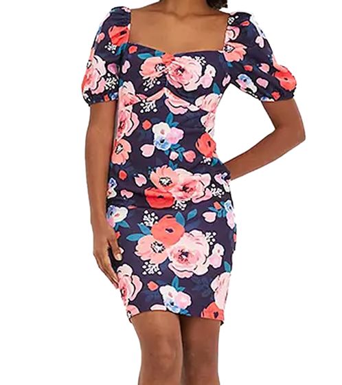 Women's Summer Dress with All-Over Floral Print, Mini Dress with Puff Sleeves, Casual Dress 931070 Blue/Multicolored