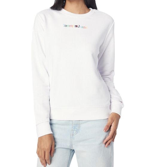 Pull col rond femme TOMMY JEANS, chemise à manches longues, chemise en coton, sweat-shirt DW0DW15648 YBR, blanc