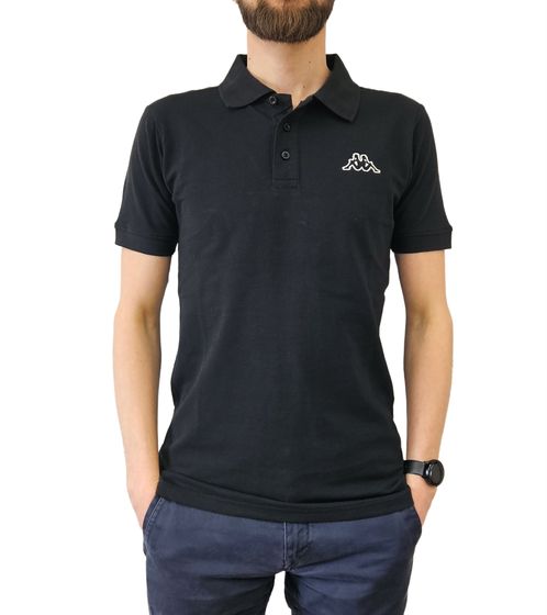 Kappa Herren Baumwoll-Polo mit kleiner Stickerei Polo-Shirt Kurzarm-Shirt Pique-Strick 303173NC A03 Schwarz