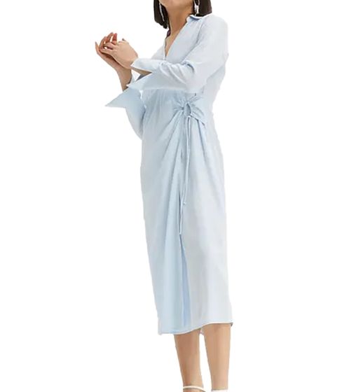 Robe d'été légère pour femme avec col Kent, robe portefeuille mi-longue, robe de printemps, 929374, bleu clair