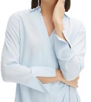 leichtes Damen Sommer-Kleid mit Kent-Kragen Frühlings-Kleid Wickel-Kleid Midi-Kleid 929374 Hellblau