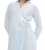 leichtes Damen Sommer-Kleid mit Kent-Kragen Frühlings-Kleid Wickel-Kleid Midi-Kleid 929374 Hellblau