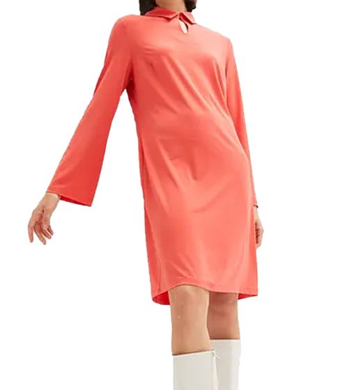 nachhaltiges Damen Mini-Kleid Sommer-Kleid Jersey-Kleid mit Hemdkragen und ausgestellten Ärmeln 928818 Lachs