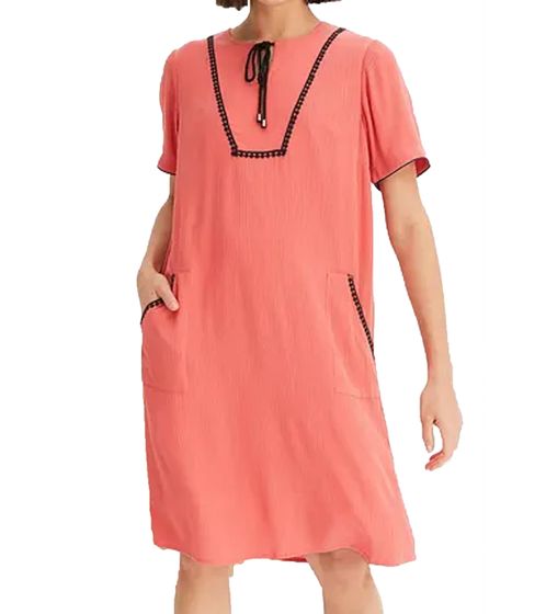 Vestido túnica ligero de verano para mujer con bolsillos laterales y ribete decorativo 942988 coral