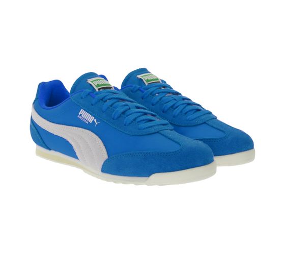 PUMA Arizona Nylon Retro-Sneaker mit Wildleder-Overlays Low-Top Schnür-Schuhe 398682 01 Blau/Weiß