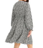 Mini abito da donna sostenibile, abito estivo con stampa astratta con scollo a V, abito a maniche lunghe 910177 Nero/Beige chiaro