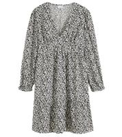 Mini abito da donna sostenibile, abito estivo con stampa astratta con scollo a V, abito a maniche lunghe 910177 Nero/Beige chiaro