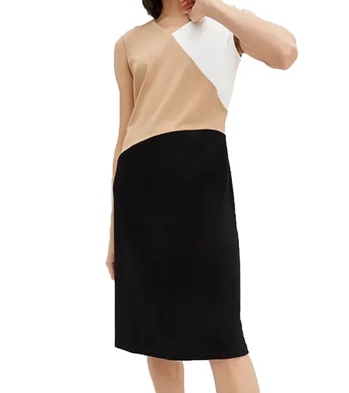 elegantes Damen Business-Kleid ärmelloses Etui-Kleid Jersey-Kleid 957594 Schwarz/Camel/Weiß