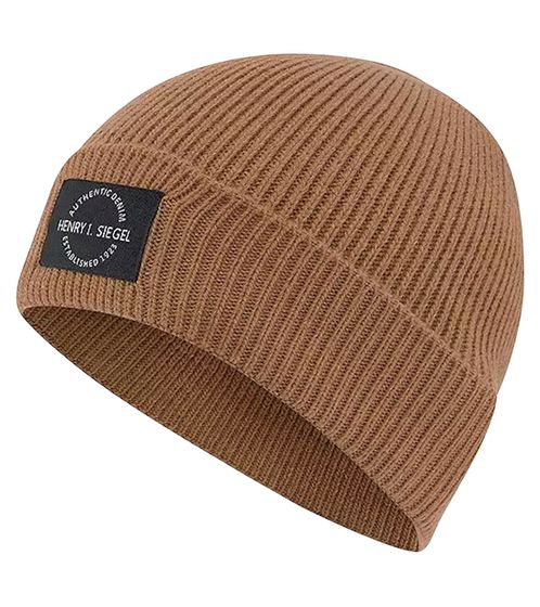 H.I.S. Unisex Beanie, cozy winter hat, lightweight knit hat with logo patch, 40102616, light brown