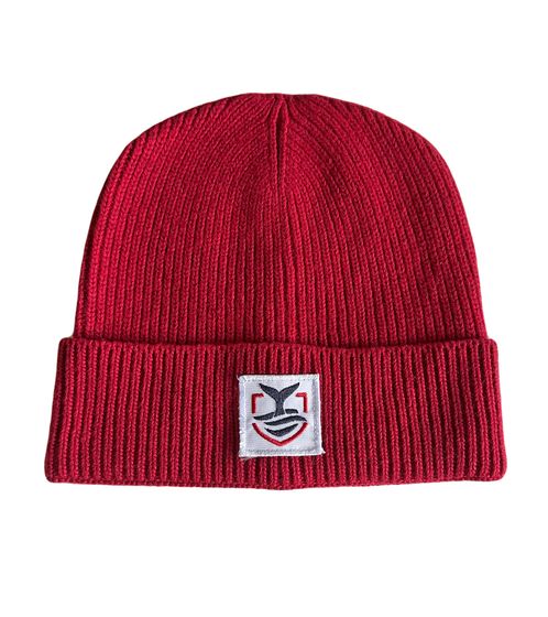 DELMAO UNISEX Beanie with Cashmere Content, Simple Winter Hat, Cozy Knitted Beanie with Logo Patch in White 13090250 Red