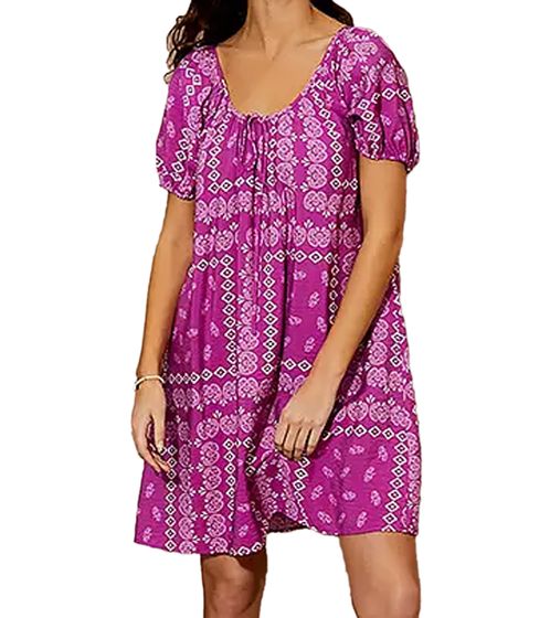 Lightweight women's summer dress, tunic dress with boho print, mini dress, 931897, purple