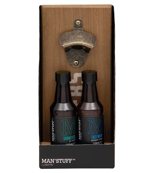 Coffret cadeau durable 3 pièces pour homme MAN'STUFF avec gel douche et nettoyant vegan, coffret cadeau homme avec décapsuleur, coffret de soins cocooning 150 ml 13535862 Marron/Noir