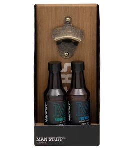 MAN'STUFF Men's 3-Piece Sustainable Gift Set with Vegan Shower and Cleansing Gel, Men's Gift Box with Bottle Opener, Pampering Care Set 150ml 13535862 Brown/Black