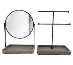 Set of 2 welltime bathroom accessories, small mirror, jewelry stand, 13 x 21 x 30 cm, concrete decoration, 86260931, dark gray/black