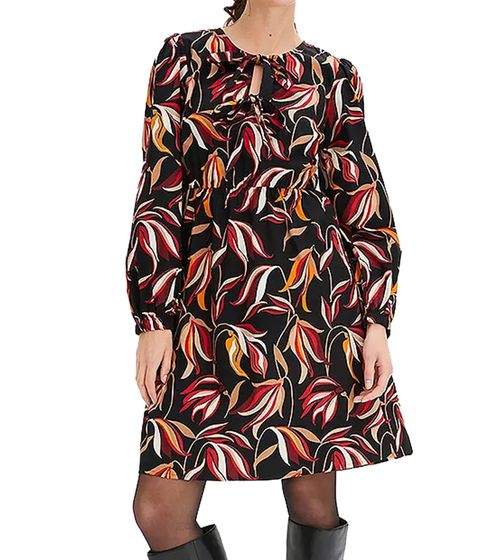 Abito midi da donna, abito estivo floreale con scollo a V, abito a maniche lunghe 906117 Nero/Multicolore