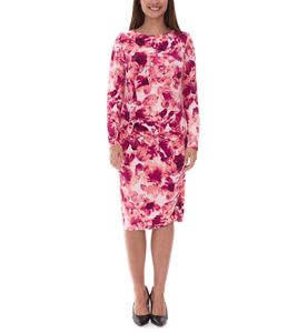 enganliegendes Damen Midi-Kleid Sommer-Kleid mit Blütendruck und seitlichen Raffungen 928586 Rosa
