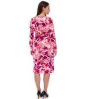 enganliegendes Damen Midi-Kleid Sommer-Kleid mit Blütendruck und seitlichen Raffungen 928586 Rosa