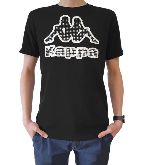 Kappa Herren Baumwoll-Shirt mit großem Logo Rundhals-Shirt Kurzarm-Shirt T-Shirt Oeko-Tex 100 zertifiziert 7085/8191-001 Schwarz