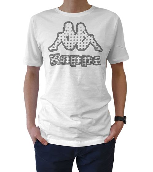 Kappa Herren Baumwoll-Shirt mit großem Logo Rundhals-Shirt Kurzarm-Shirt T-Shirt Oeko-Tex 100 zertifiziert 7085/8191-004 Weiß