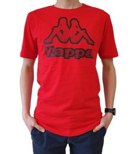 Kappa Maglietta da uomo in cotone con grande logo Girocollo Maglietta a maniche corte T-shirt certificata Oeko-Tex 100 7085/8191-002 Rosso