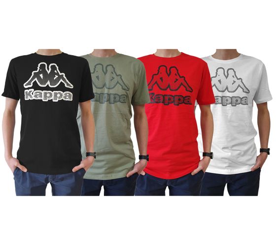 Kappa Herren Baumwoll-Shirt mit großem Logo Rundhals-Shirt Kurzarm-Shirt T-Shirt Oeko-Tex 100 zertifiziert 7085/8191 Schwarz, Grün, Weiß oder Rot