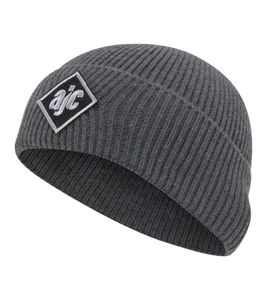 AjC Beanie simple winter hat cozy knitted beanie with embroidered logo patch 60126416 Grey