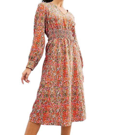 Summery women's midi dress with V-neck, vacation dress with all-over print, summer dress, spring dress 904366 pink/red/green