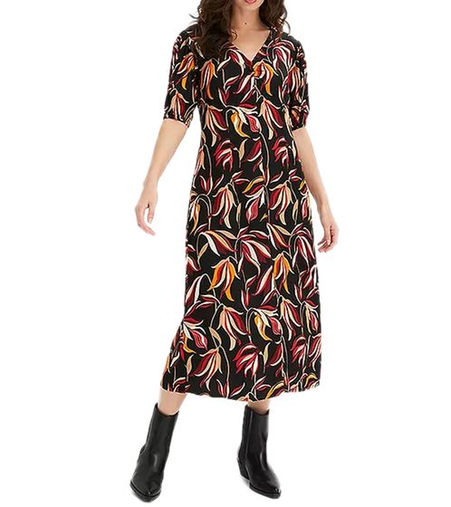 Vestido de mujer de primavera con estampado floral, vestido midi con escote en pico, vestido de verano 913297 Negro/Rojo/Naranja