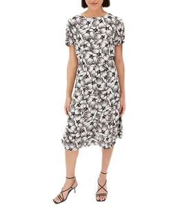 Vestido midi de mujer sostenible con estampado floral, vestido de verano con mangas cortas, vestido de primavera 979301 blanco/negro