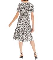 nachhaltiges Damen Midi-Kleid mit Blumen-Muster Sommer-Kleid mit kurzen Ärmeln Frühlings-Kleid 979301 Weiß/Schwarz