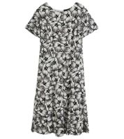 nachhaltiges Damen Midi-Kleid mit Blumen-Muster Sommer-Kleid mit kurzen Ärmeln Frühlings-Kleid 979301 Weiß/Schwarz
