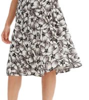 nachhaltiges Damen Midi-Kleid mit Blumen-Muster Sommer-Kleid mit kurzen Ärmeln Frühlings-Kleid 979301 Weiß/Schwarz
