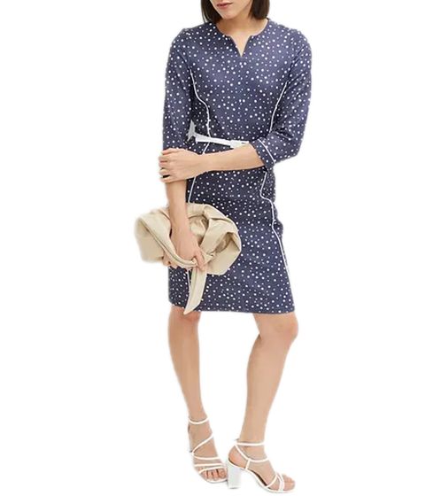 Polka-Dot Women's Spring Dress with Belt, Beach Outfit, Midi Dress 940590 Dark Blue/White