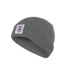 DELMAO UNISEX beanie with cashmere content, simple winter hat, cozy knitted beanie with logo patch in white 57872105 grey