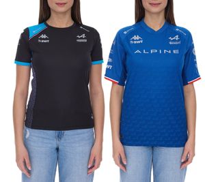 Kappa X ALPINE Formel 1 F1 Ocon Damen Sport-Trikot mit V-Ausschnitt oder T-Shirt mit HYDRO WAY PROTECTION-Technologie Alltags-Shirt Kurzarm-Shirt 351883W-351G58W Blau oder Schwarz