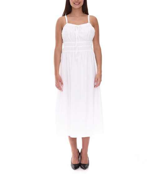 Vestido de primavera para mujer con detalle de lazo. Vestido playero de algodón. Vestido midi sin mangas. 915362 Blanco
