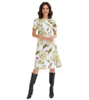Damen Sommer-Kleid mit Blumen-Print mit Reißverschluss Kurzarm-Kleid 964446 Weiß/Gelb