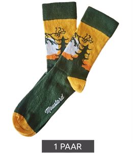 1 paires de chaussettes en coton Moustard Samurai avec image d'ombre d'une combattante à motifs bas longs 22S-SAMU Jaune/Orange/Blanc