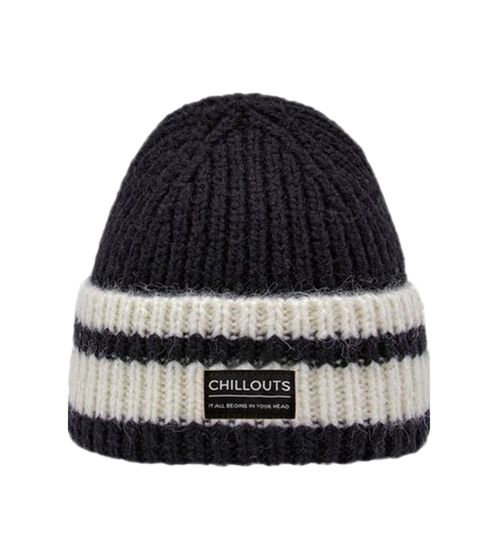 CHILLOUTS Cooper Hat Beanie - Gorro de invierno cálido con rayas, gorro de punto acogedor con emblema del logotipo 35138533 Negro