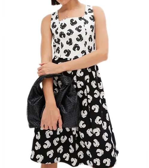 Robe d'été femme à imprimé graphique, robe en coton, robe de printemps sans manches, robe midi 948746 blanc/noir