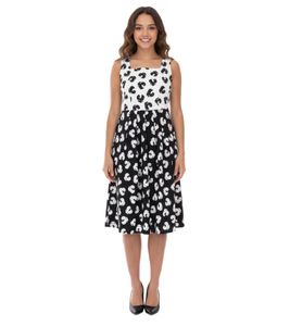 Robe d'été femme à imprimé graphique, robe midi sans manches en coton 948746 Blanc/Noir