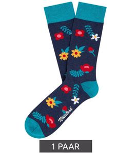 1 pairs of Moustard Blue Blossom cotton socks with flower patterned long socks 19S-BFLW blue/turquoise/multicolored