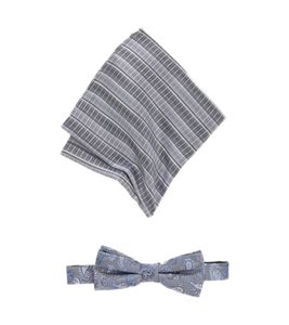 Conjunto de pajarita de seda y pañuelo de bolsillo para hombre MONTI. Elegante pajarita de negocios de doble capa. 10368311. Gris azulado.