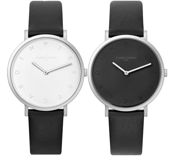 Reloj de mujer Pierre Cardin con letras de la marca como números, reloj analógico de cuarzo con correa de piel 3ATM 39mm CBV.100 Negro/Plata con esfera negra o blanca