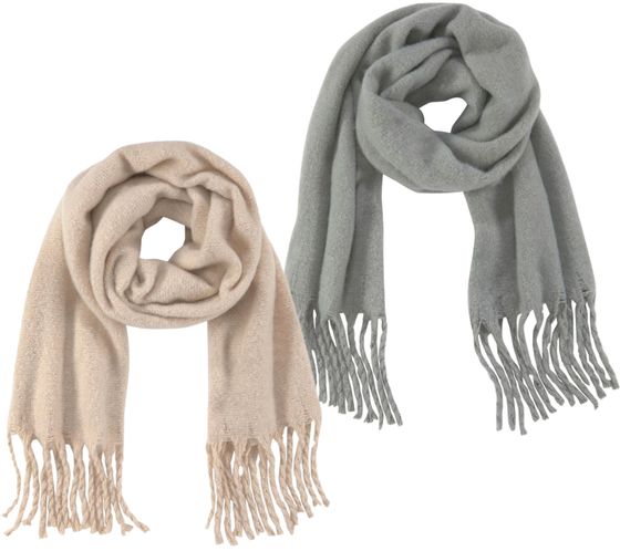 Laura Scott Spring Scarf with Fringes, Soft Long Woven Scarf, Simple Winter Scarf, Gray or Beige