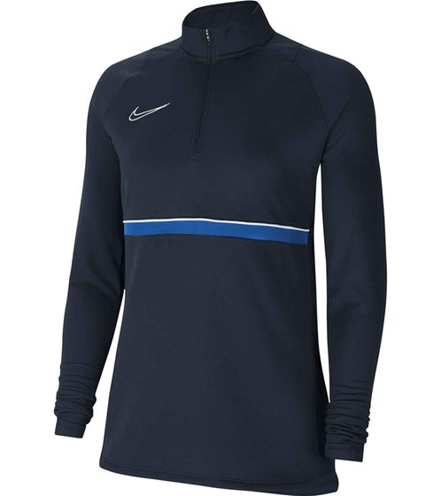 NIKE Academy Women's Long-Sleeve Sweatshirt with DRI-FIT Technology, Lightweight Training Pullover with Half-Zip, Cool Sports Shirt, CV2653-453, Dark Blue/White