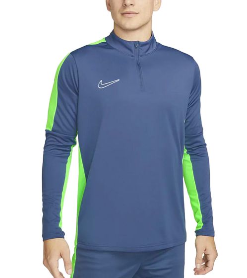 Sudadera deportiva ligera Nike Academy para hombre con tecnología DRI-FIT, fabricada con materiales reciclados, de manga larga, color azul/gris/verde neón. DX4294-491